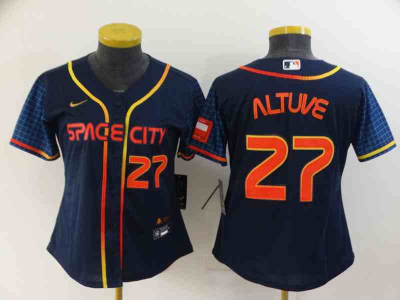 Youth Houston Astros #27  Jose Altuve  Navy Blue City Connect Cool Base Stitched Jersey 1