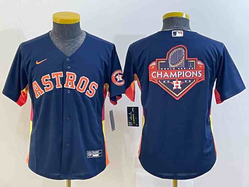 Youth Houston Astros Navy Blue Champions Big Logo With Patch Stitched MLB Cool Base Nike Jersey