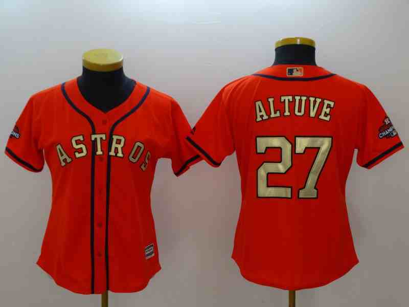 Women's Houston Astros #27  Jose Altuve Orange Gold version MLB Jerseys
