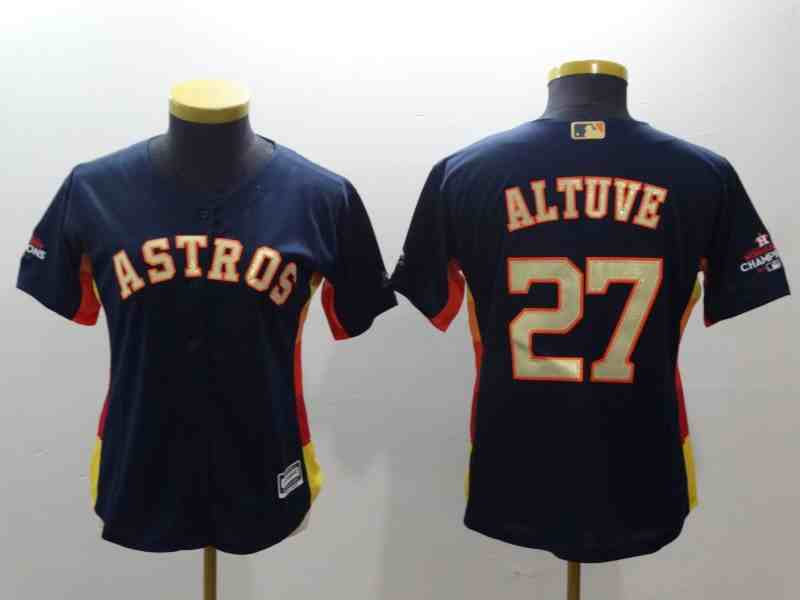 Women's Houston Astros #27 Jose Altuve Blue Gold version MLB Jerseys