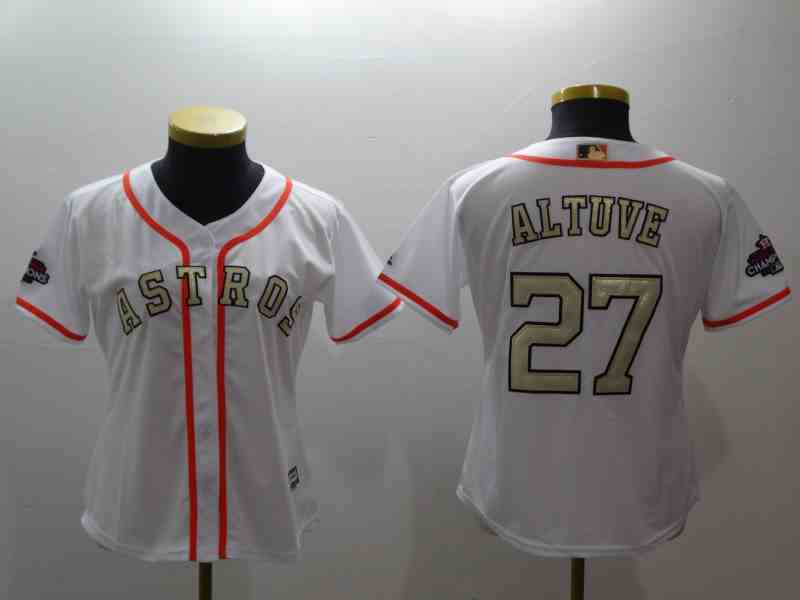 Women's Houston Astros #27 Jose Altuve White Gold Program Cool Base Jersey