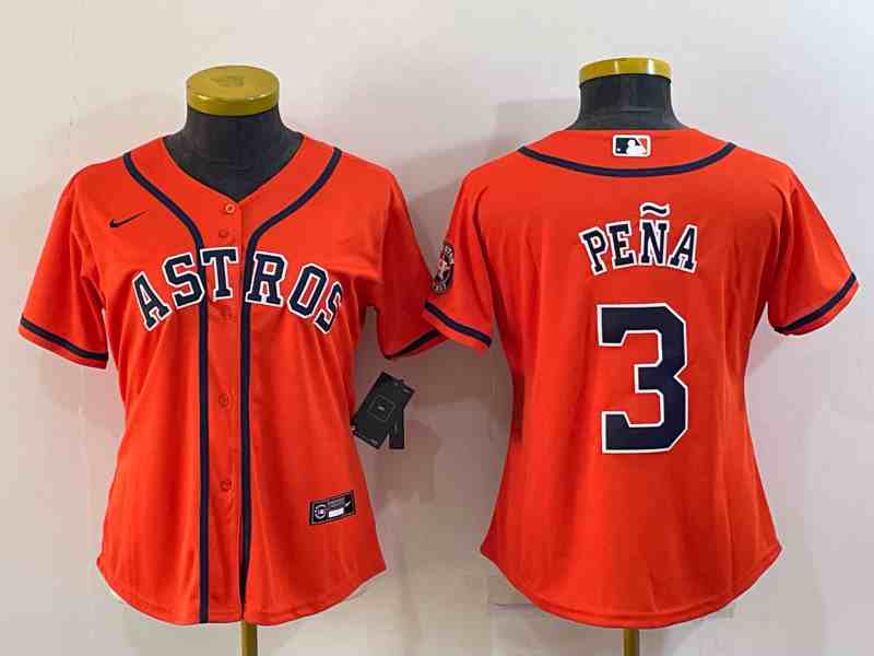 Women's Houston Astros #3 Jeremy Pena Orange Stitched MLB Cool Base  Jersey