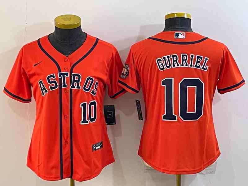 Women's Houston Astros #10 Yuli Gurriel Orange Stitched MLB Cool Base Nike Jersey1