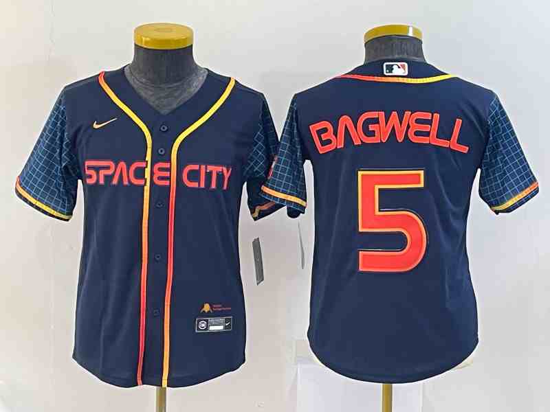 Women's Houston Astros #5  Jeff Bagwell   Navy Blue City Connect Cool Base Stitched Jersey