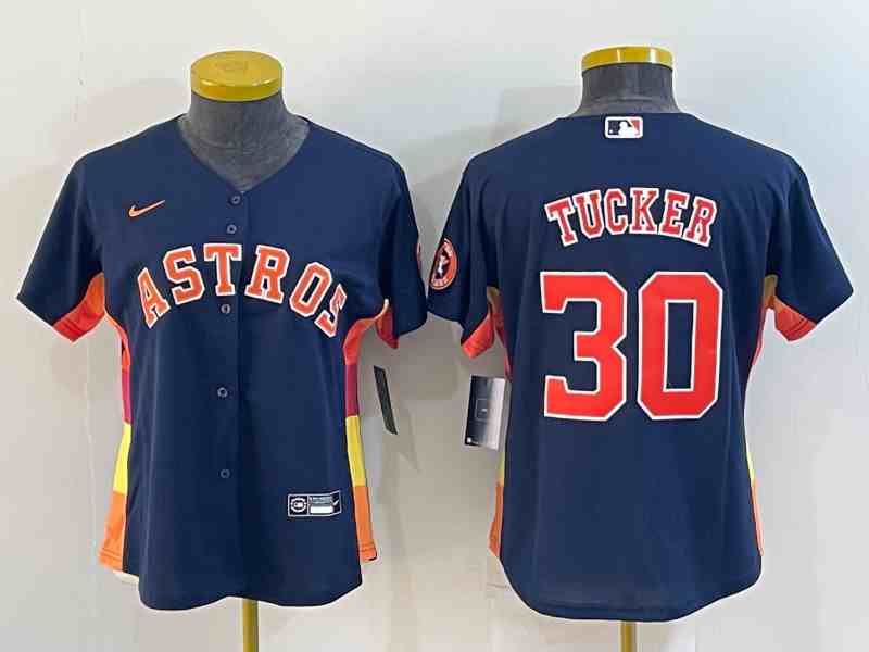 Women's Houston Astros #30 Kyle Tucker Navy Blue Stitched MLB Cool Base Nike Jersey