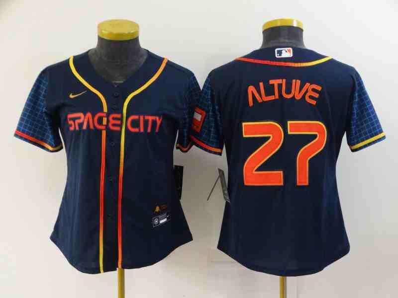 Women's Houston Astros #27  Jose Altuve  Navy Blue City Connect Cool Base Stitched Jersey