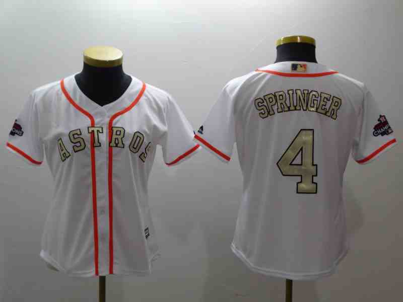 Women's Houston Astros #4 George Springer White Gold Program Cool Base Jersey