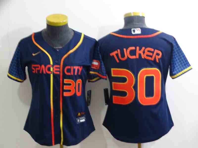 Women's Houston Astros #30  Kyle Tucker Navy Blue City Connect Cool Base Stitched Jersey 1