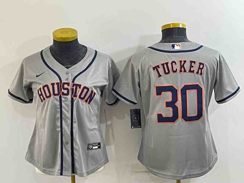 Women's Houston Astros #30 Kyle Tucker Grey With Patch Stitched MLB Cool Base Nike Jersey