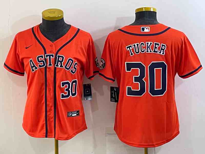 Women's Houston Astros #30 Kyle Tucker Orange Stitched MLB Cool Base Nike Jersey1