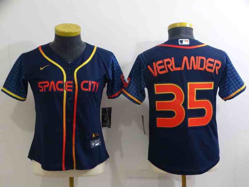 Women's Houston Astros #35 Justin Verlander Navy Blue City Connect Cool Base Stitched Jersey