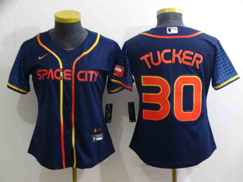 Women's Houston Astros #30  Kyle Tucker Navy Blue City Connect Cool Base Stitched Jersey