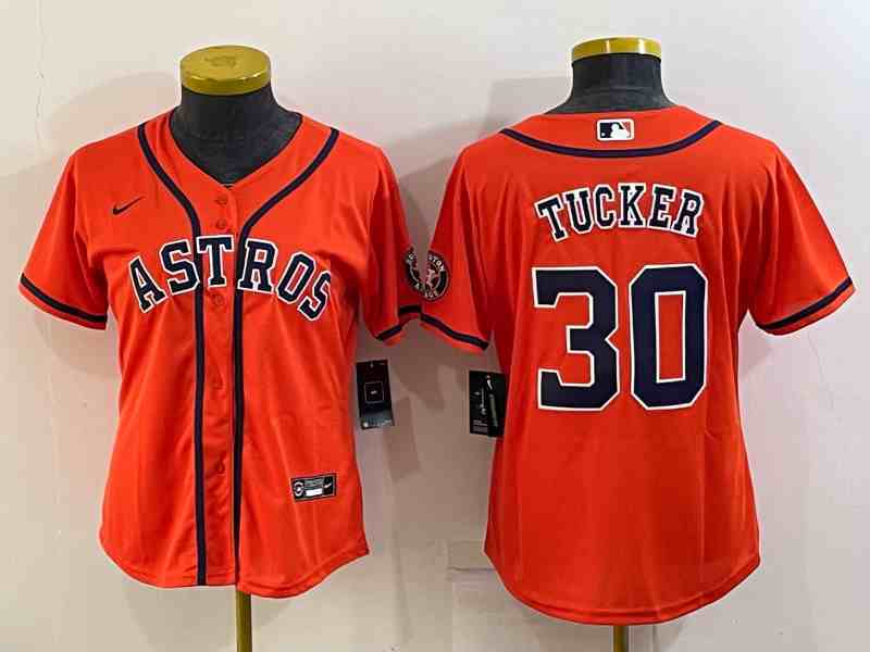 Women's Houston Astros #30 Kyle Tucker Orange Stitched MLB Cool Base Nike Jersey