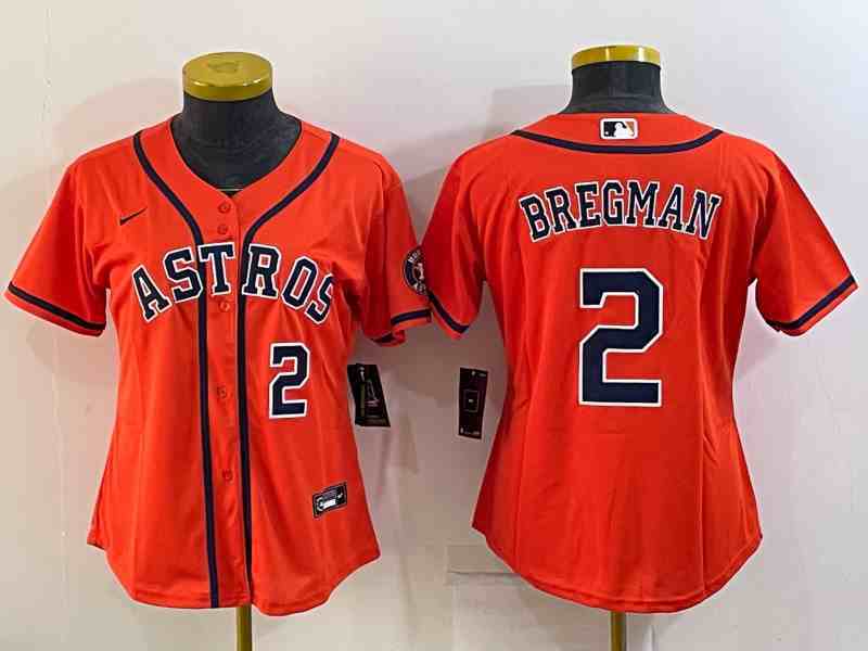 Women's Houston Astros #2 Alex Bregman Orange Stitched MLB Cool Base Nike Jersey1