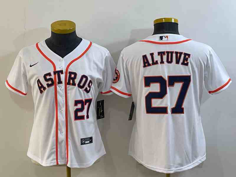 Women's Houston Astros #27 Jose Altuve White Stitched MLB Cool Base Nike Jersey1