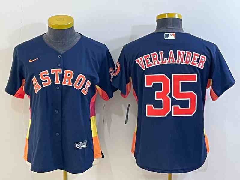 Women's Houston Astros #35 Justin Verlander Navy Blue Stitched MLB Cool Base Nike Jersey