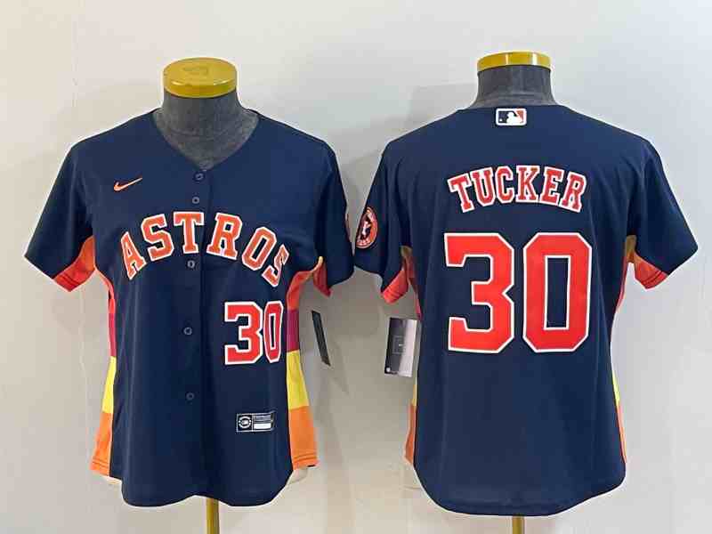 Women's Houston Astros #30 Kyle Tucker Navy Blue Stitched MLB Cool Base Nike Jersey 1