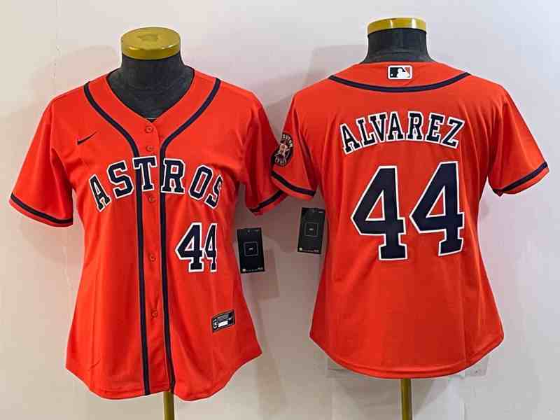 Women's Houston Astros #44 Yordan Alvarez Orange Stitched MLB Cool Base Nike Jersey1