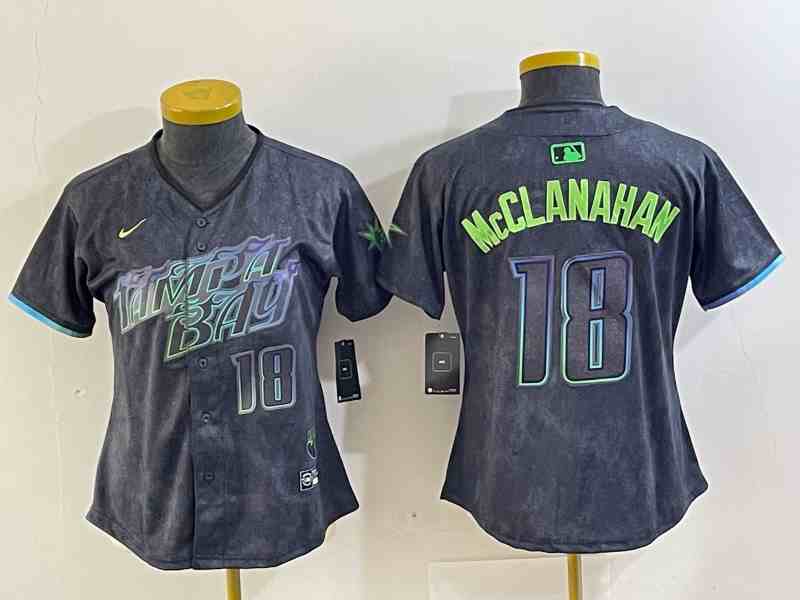 Women's Tampa Bay Rays #18 Shane McClanahan Charcoal 2024 City Connect Player Number Limited Cool Base Jersey