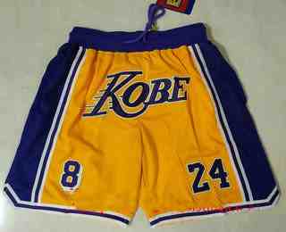 Men's Los Angeles Lakers #8 #24 Kobe Bryant Yellow With Purple Number Just Don Swingman Throwback Shorts