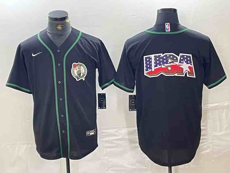 Men's Boston Celtics Black With Patch button jersey