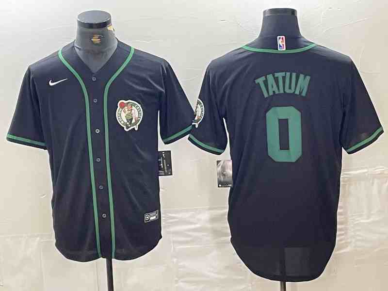 Men's Boston Celtics #0 Jayson Tatum Black With Patch button jersey