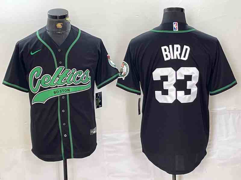 Men's Boston Celtics #33 Larry Bird Black With Patch button jersey
