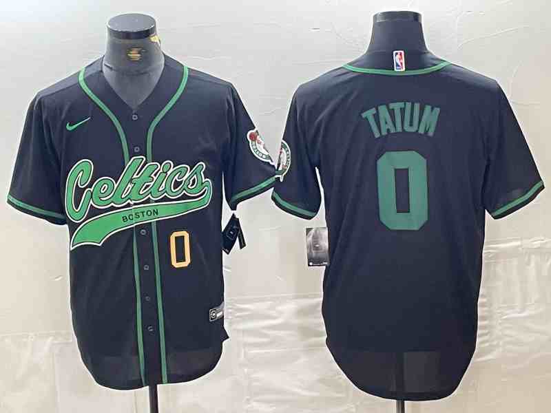 Men's Boston Celtics #0 Jayson Tatum Number Black button jersey