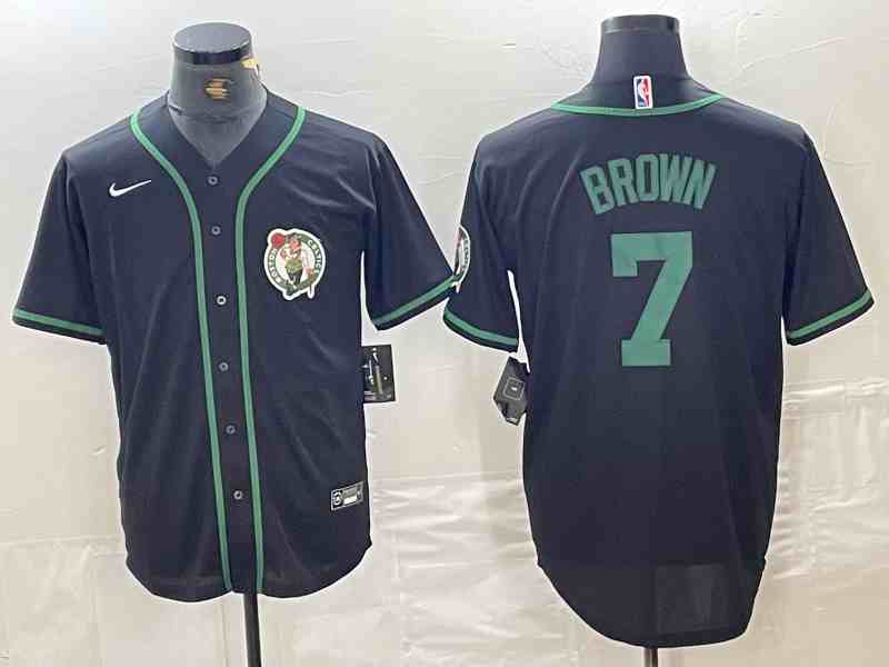 Men's Boston Celtics #7 Jaylen Brown Black With Patch button jersey