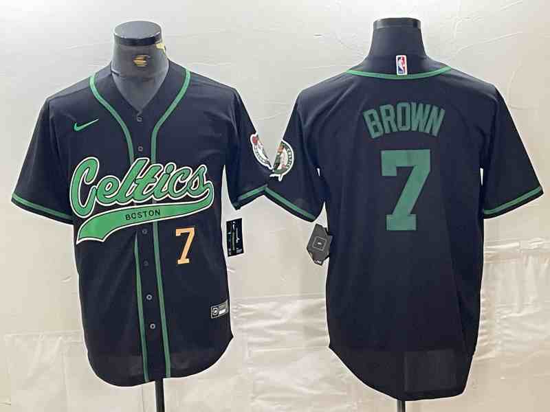 Men's Boston Celtics #7 Jaylen Brown Number Black button jersey