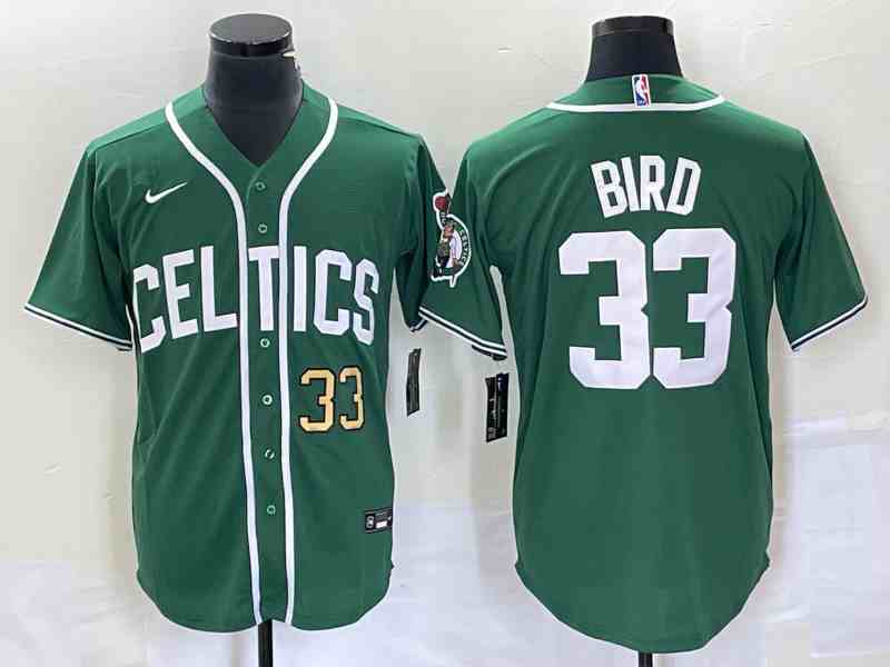 Men's Boston Celtics #33 Larry Bird Number Green button jersey