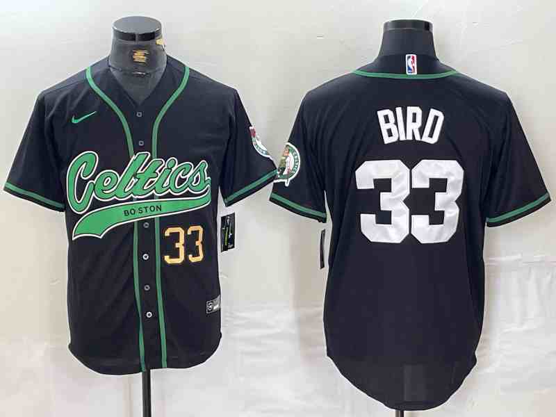 Men's Boston Celtics #33 Larry Bird Black With Patch button jersey
