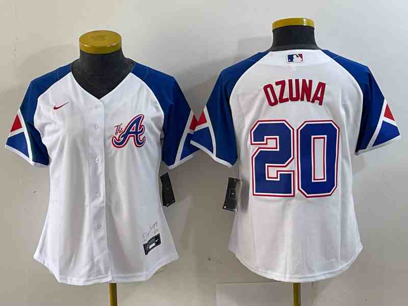Women's Atlanta Braves #20 Marcell Ozuna Number White 2023 City Connect Cool Base Stitched Jersey