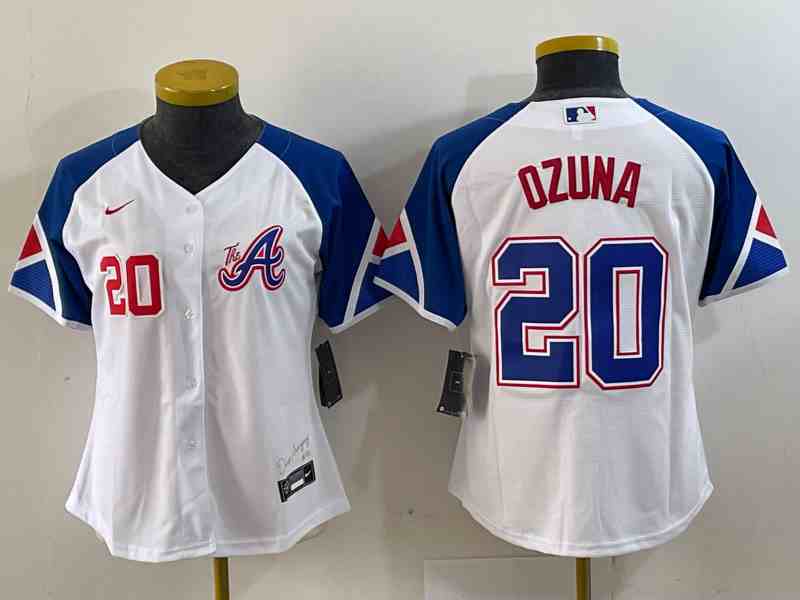 Youth  Atlanta Braves #20 Marcell Ozuna Number White 2023 City Connect Cool Base Stitched Jerseys