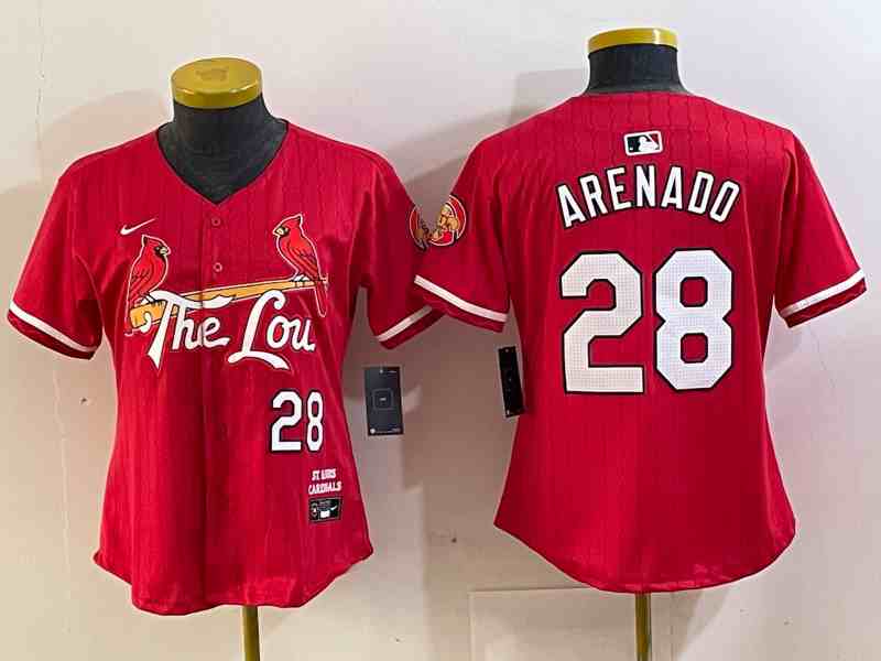 Women's St Louis Cardinals #28 Nolan Arenado Red 2024 City Connect Limited Stitched Jersey