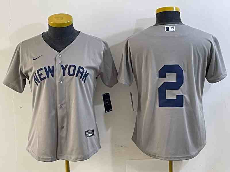 Youth New York Yankees #2 Derek Jeter Gray Field of Dreams Cool Base Jersey