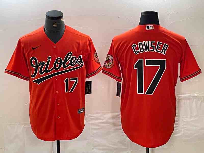 Men's Baltimore Orioles #17 Colton Cowser Number Orange Cool Base Stitched Jersey