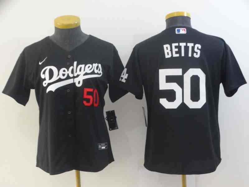 Women's Los Angeles Dodgers #50 Mookie Betts   Black Turn Back The Clock Jersey
