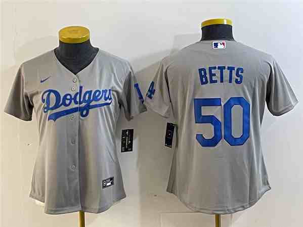 Women's Los Angeles Dodgers #50 Mookie Betts Gray Stitched Baseball Jersey