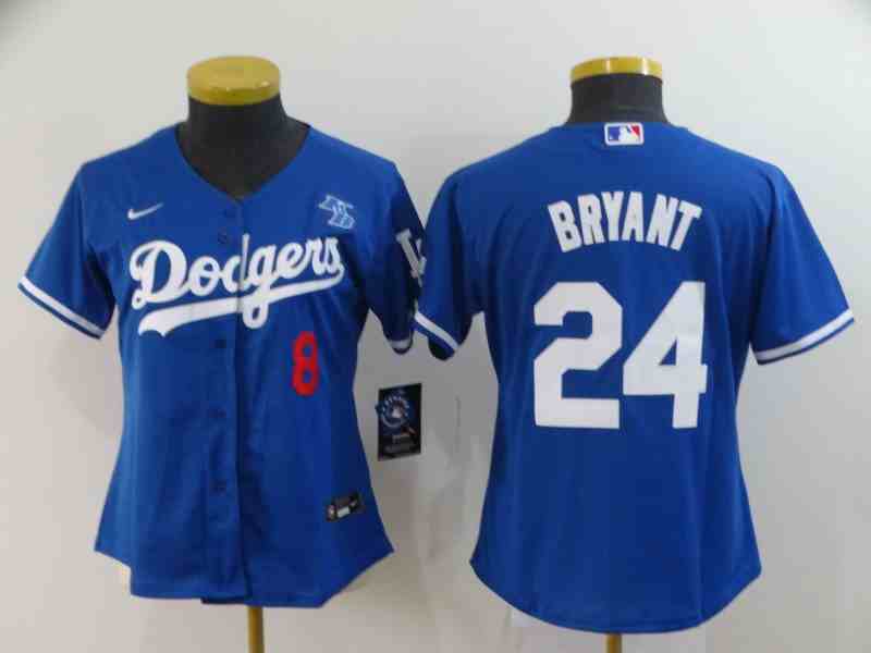 Women's Los Angeles Dodgers #8 & 24 Kobe Bryant Blue Nike KB Patch MLB Jerseys