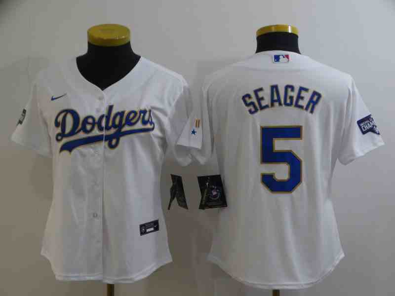 Women's Los Angeles Dodgers #5 Corey Seager White 2021 Gold Program Replica Jersey