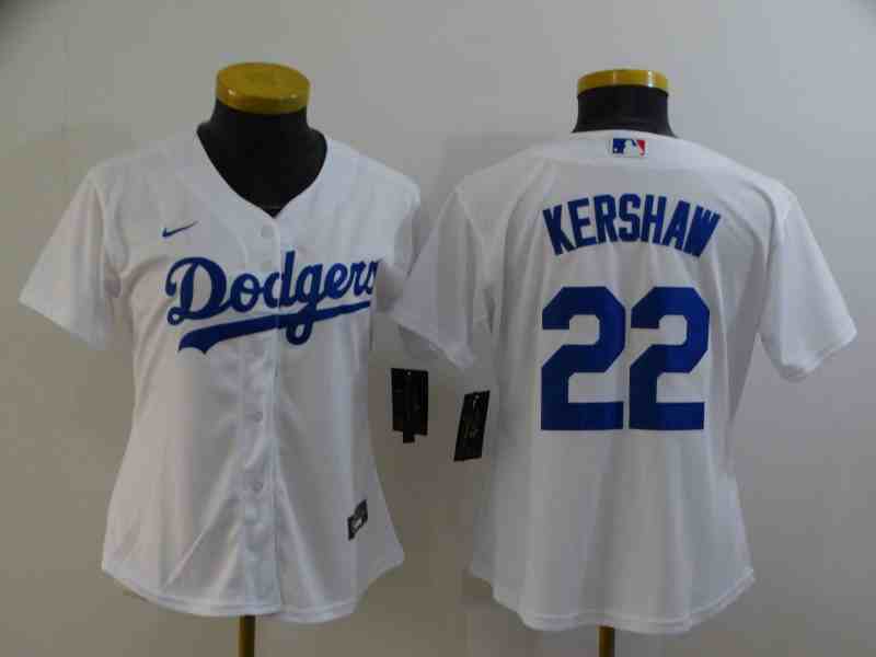 Women's Los Angeles Dodgers #22 Clayton Kershaw Whit Nike 2021 Gold Program Cool Base Jersey