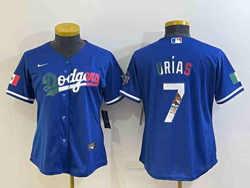 Women's Los Angeles Dodgers #7 Julio Urias Royal Mexico Cool Base Stitched Jersey8