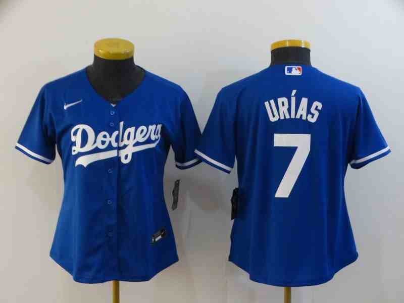 Women's Los Angeles Dodgers #7 Julio Urias Royal Blue 2021 City Connect Cool Base Jersey(JPEG)