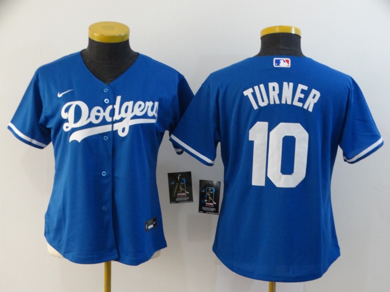 Women's Los Angeles Dodgers #10 Justin Turner Royal Blue Cool Base Jersey