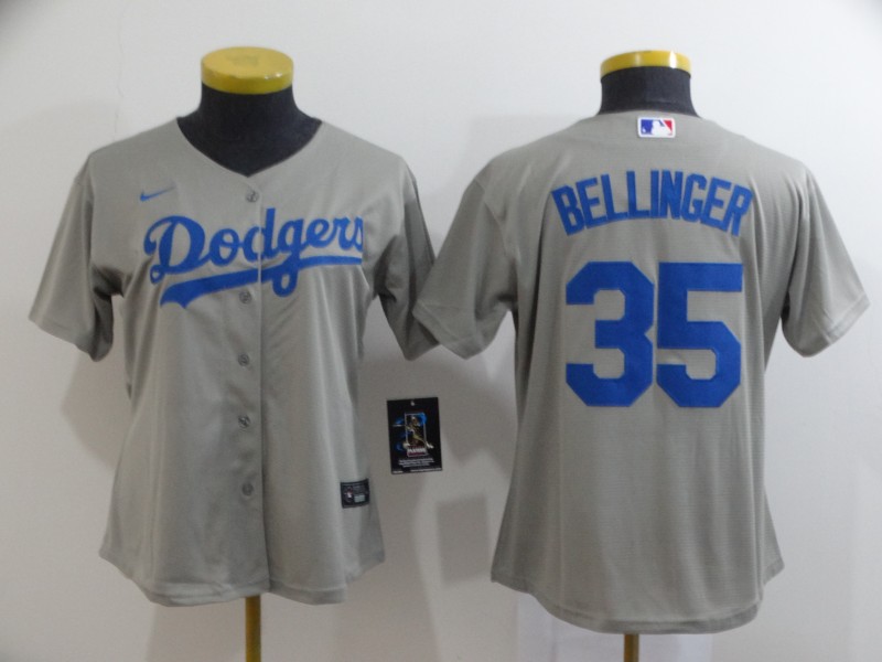 Women's Los Angeles Dodgers #35 Cody Bellinger Gray Cool Base Jersey