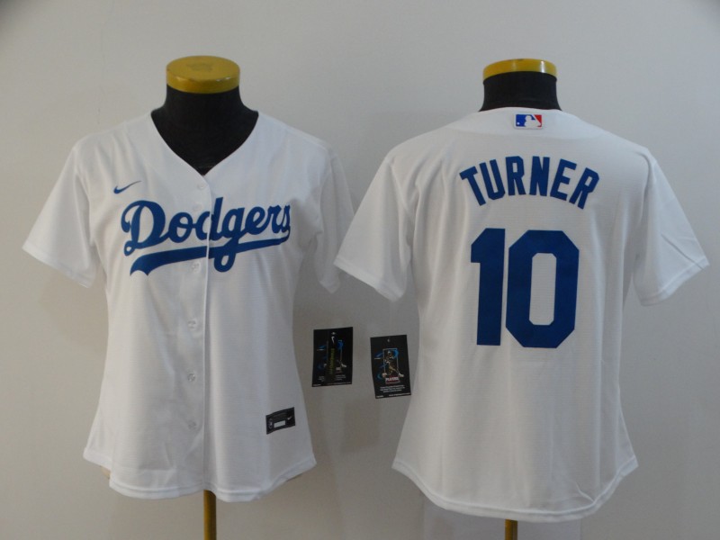 Women's Los Angeles Dodgers #10 Justin Turner  White  Cool Base Jersey
