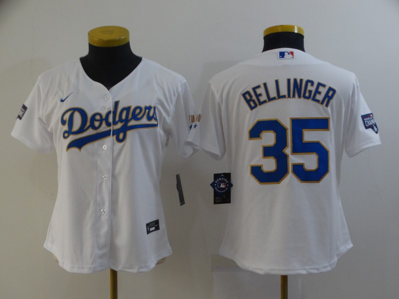 Women's Los Angeles Dodgers #35 Cody Bellinger White  Gold Program Cool Base Jersey