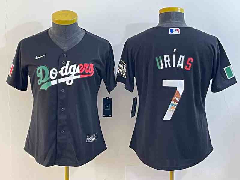 Women's Los Angeles Dodgers #7 Julio Urias Black Mexico Stitched Baseball Jersey4