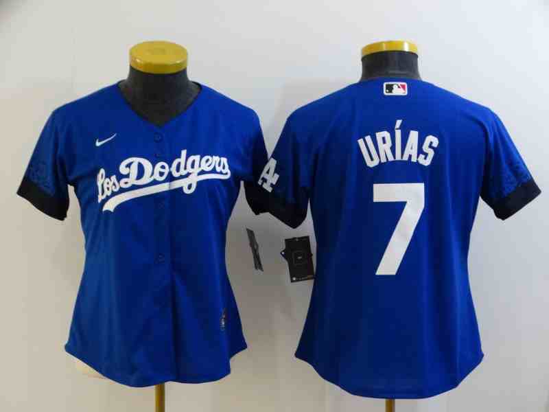 Women's Los Angeles Dodgers #7 Julio Urias Royal Blue 2021 City Connect Cool Base Jersey